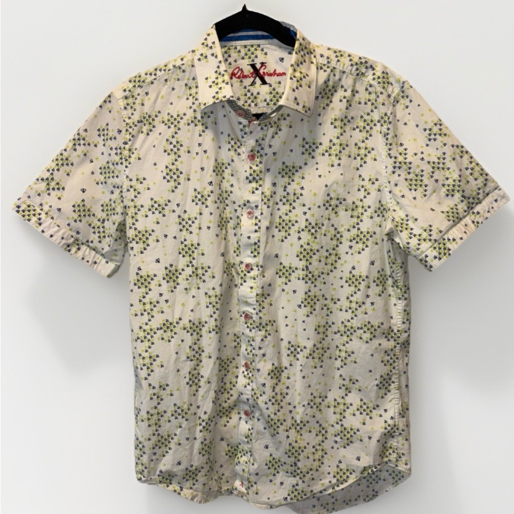 Robert Graham Shirt Men's L Short Sleeve Geometric Button Up X Collection